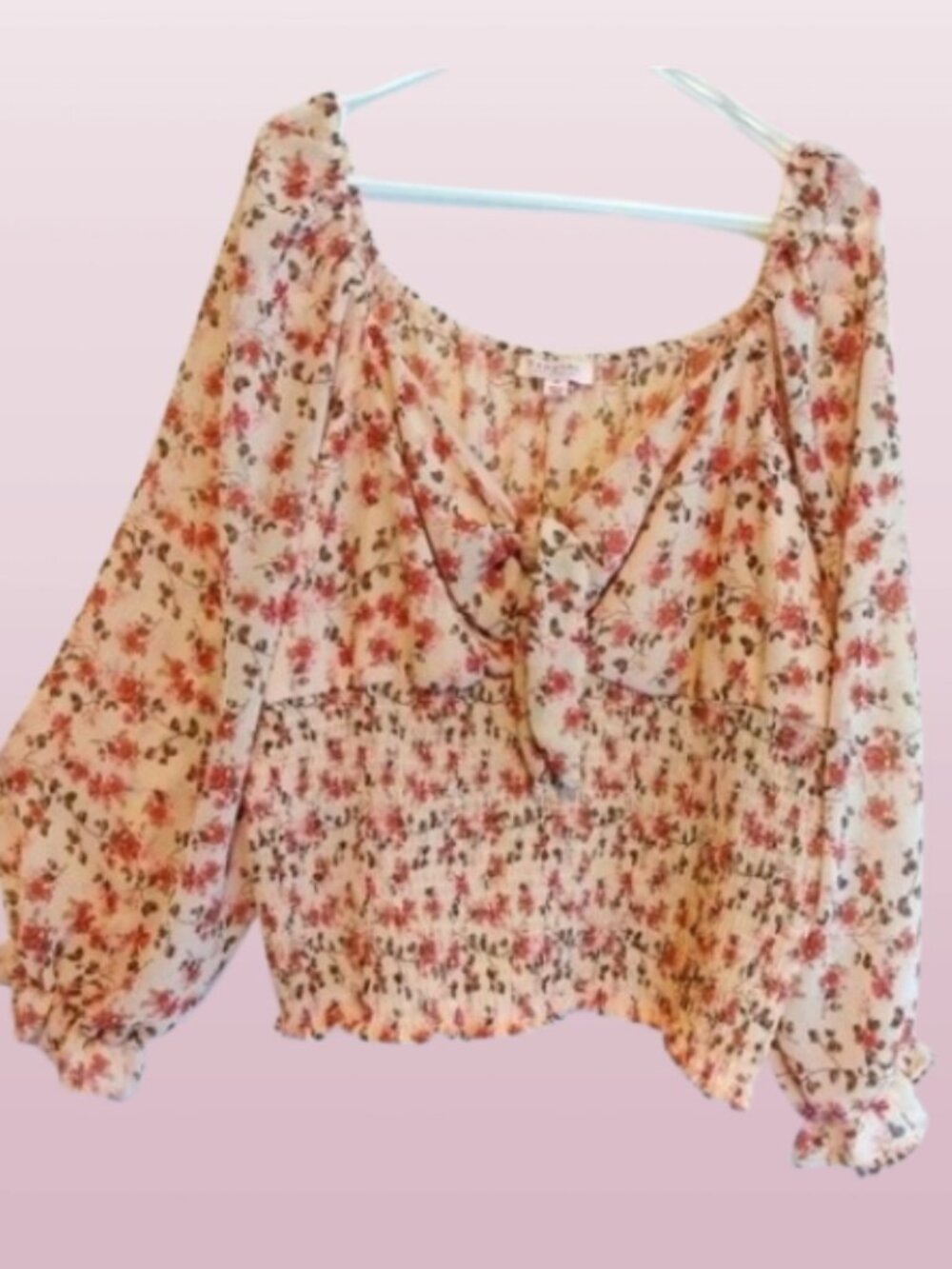 Tempted Los Angeles Smocked Floral Top Plus 3X Romantic Cottagecore Boho Peasant